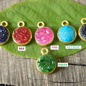 Natural Druzy jemstone connector Pendant Round shape Gold plated Druzy Charm pendant Boho Jeweley diy making jewelry supplies
