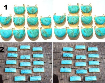 1 Pcs Turquoise Pendants//Bar and D Shape Turquoise With Gold Electroplated //Charm Connector Pendant