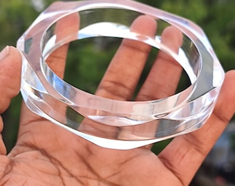 Crystal Clear Resin Bangle Bracelet, Handmade Acrylic Jewelry