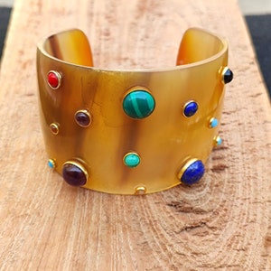 Horn Bone Jewelry Ethically Sourced Buffalo Horn Cuff Bangle Bracelets Purely Handcrafted Natural Multi Gemstone Jewelry