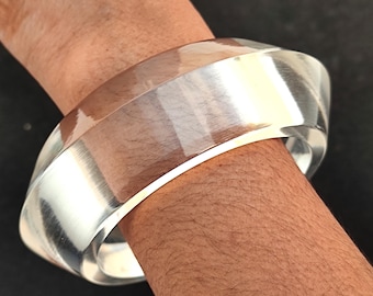 Handmade Crystal Clear Resin Bangle - Retro Modernist Acrylic Bracelet
