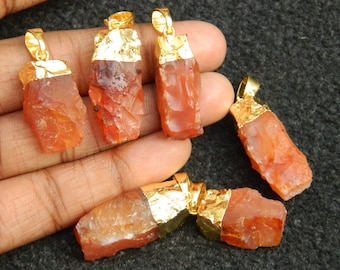 Roher Karneol Anhänger Natürlicher Karneol Rohedelstein Gold überzogene Schmuck Geschenke für sie