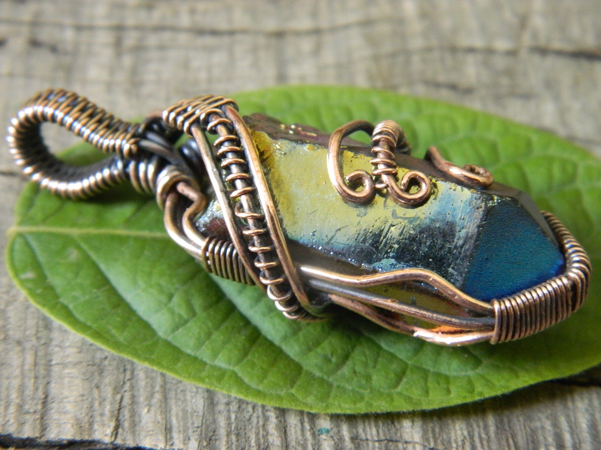 Copper Wire Wrapped Natural Rock Crystal Pendant Titanium Etsy
