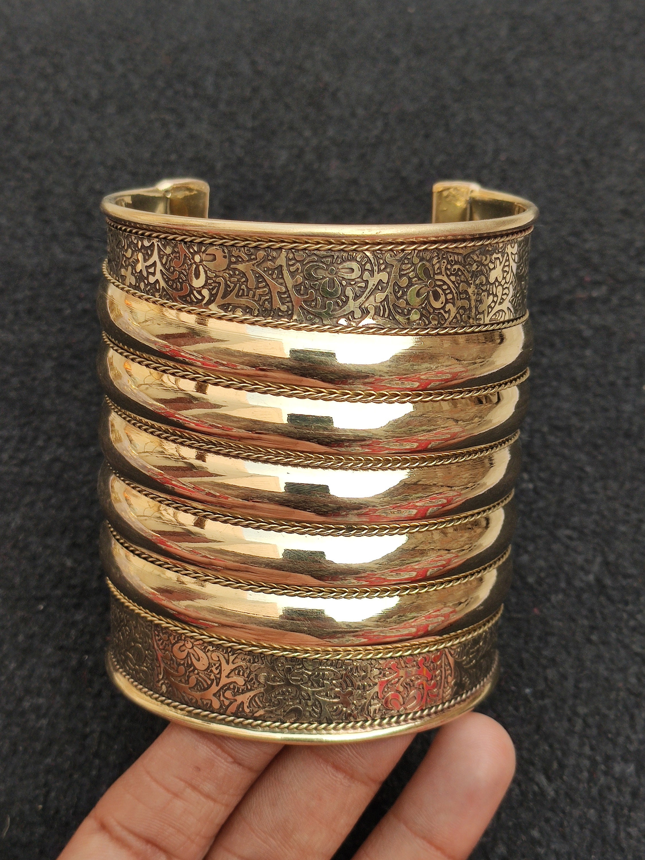 Handcrafted Brass Cuff Bangle - Adjustable Antique Vintage Style