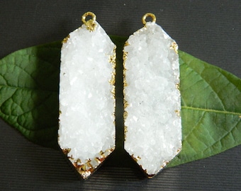 Gold Edged Druzy Agate Connector, Natural Gemstone Pair (39mm)