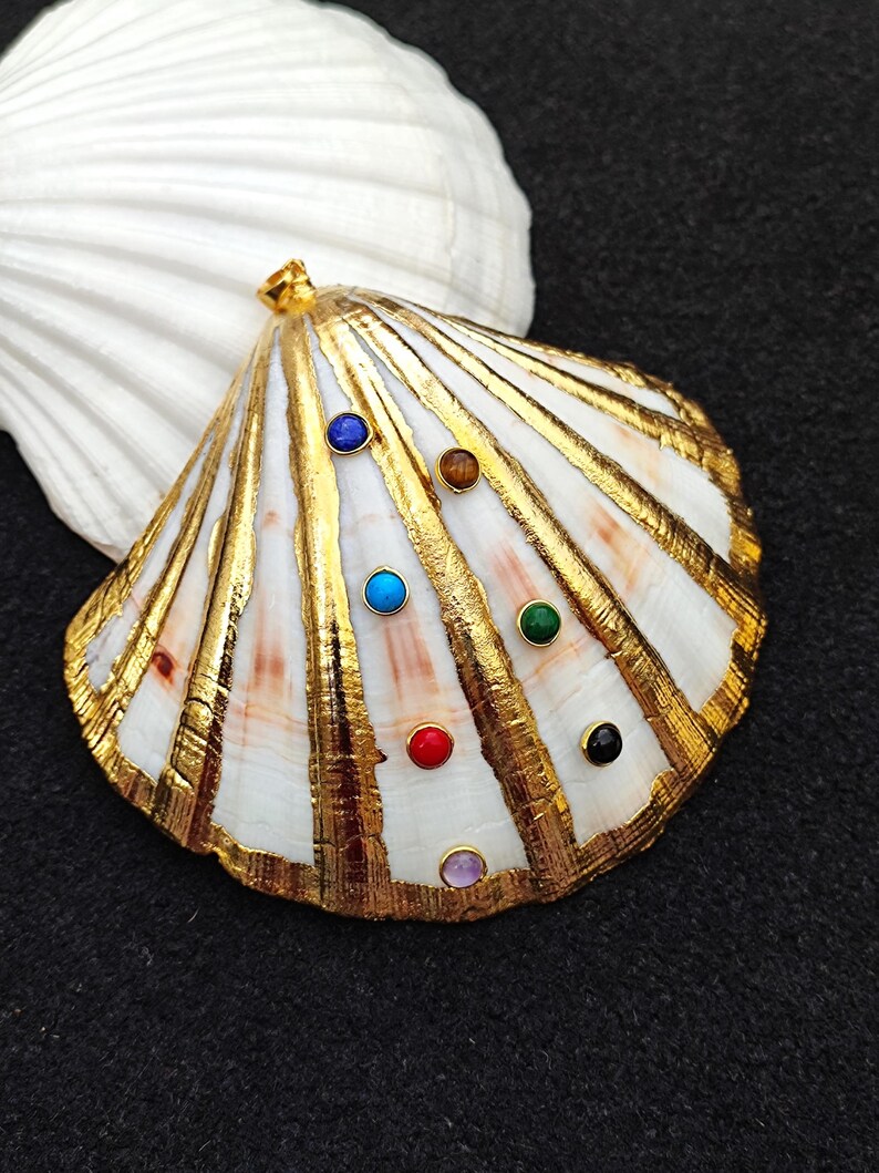 18k Gold Fill Scallop Seashell Pendant, Natural Gemstone Chakra Jewelry ...