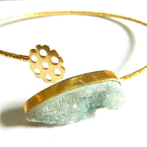 Natürliche Zucker Druzy Manschette Armreif Natürliche Druzy agte Vergoldetes Messing Armreif Einstellbare Edelstein Armband Geschenk für sie