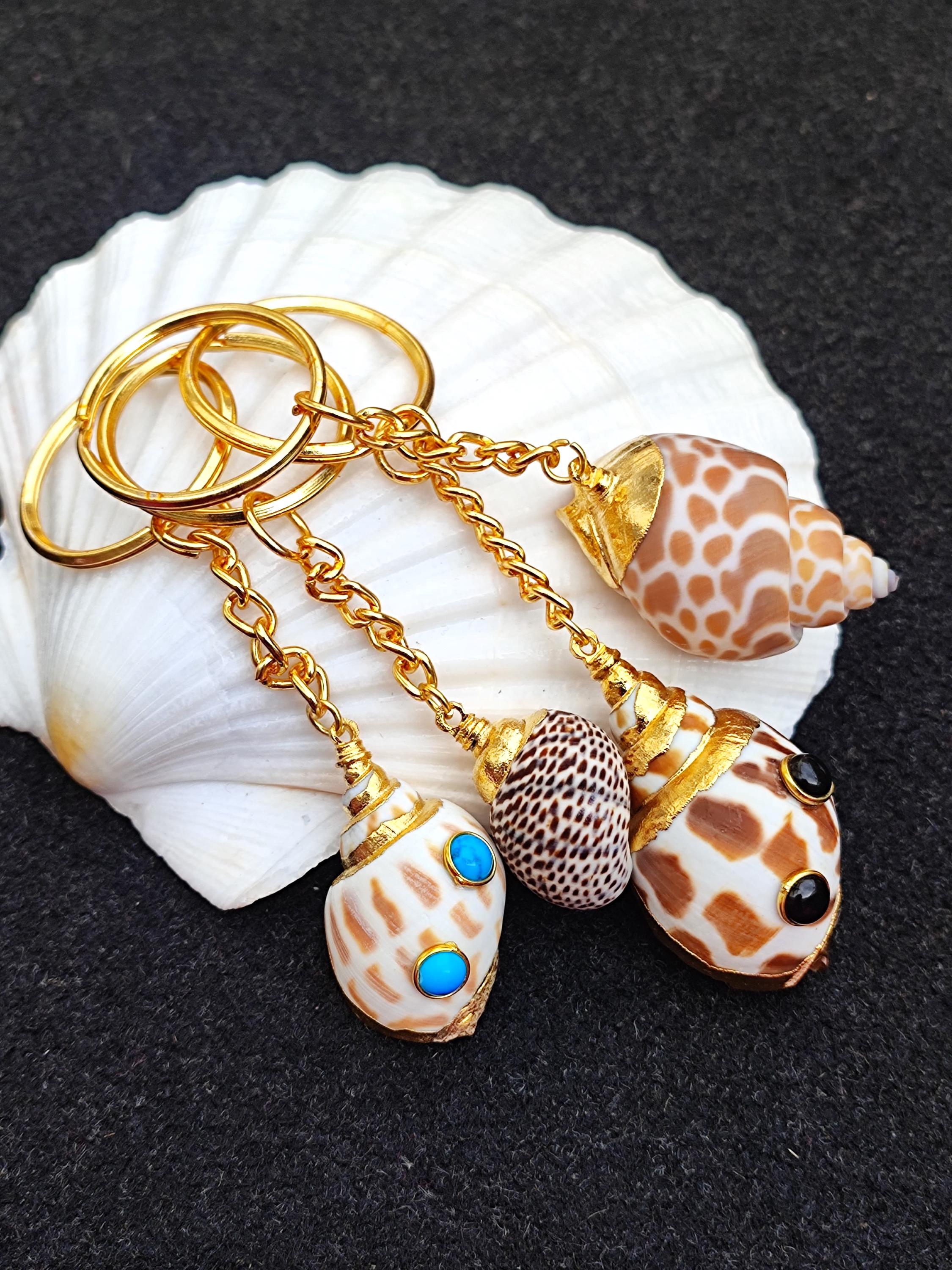 Shell Keychians 18k Gold Fill Sea Shell Keychain With Gemstones - Etsy