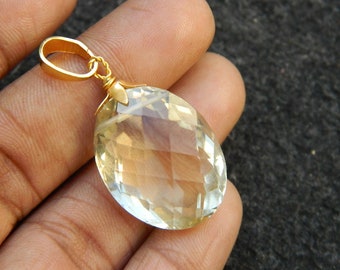 Handgefertigter Bergkristall Anhänger, Gold Plated Wire Wrapped Vintage Schmuck
