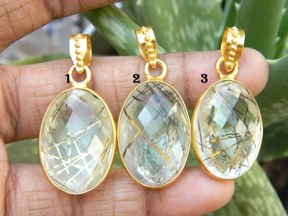 Doublet Rutile Synthetic Stones Oval Shape Faceted Gold Plated
