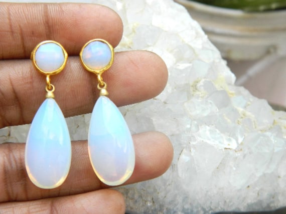 Opalite Synthetic Stone Smooth Polished Beaded Jewelry Earrings Statement Unique Designer Handmade Fashion Jewelry Gift Sale Etsy Canada