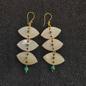 Horn Bone Jewelry Ethically Sourced Natural Buffalo Horn with Malachite Tiny Accents Gemstone Earring Handmade Vintage Style Fashion Jewelry