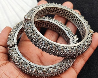 アクセサリー silver tone ethnic bangle Indian jewelry Oxidized Silver Bangle Bracelet Set, Boho Ethnic Kada, Vintage