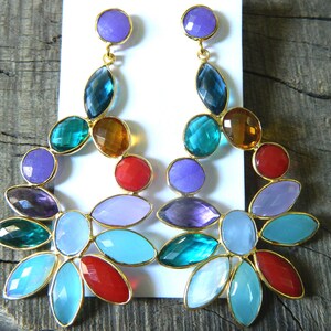 Multi Color Synthetic Stones Faceted Marquise & Oval Shape Briollete Earrings Handcrafted Unique Designer Antique Style Jewelry Gift Sale zdjęcie 4