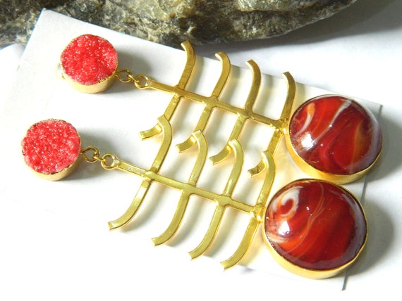 Red Lining Agate Synthetic Stones Smooth Round Cabochon Gold ...