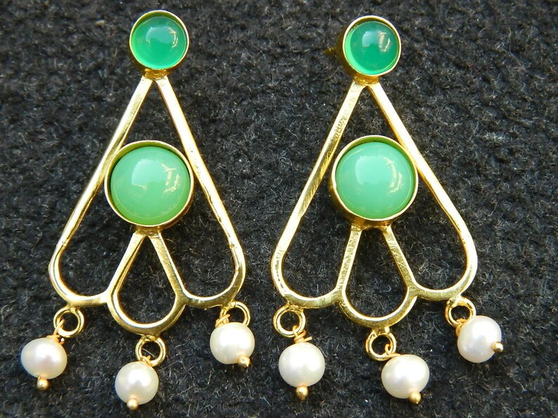 Stud earring Turquoise Charysoprse Natural White rainbow and pearl stud earring Gold plated earring Gemstone Earring Designer Gift for Women
