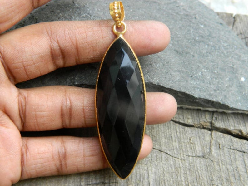Black onyx pendant Big pendant Beautiful jewelry Bezel set Gold Plated Pendant Natural Gemstone Pendant Charm necklace Gift for her