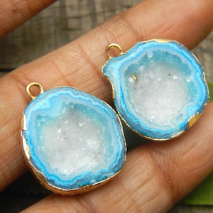 18k Gold Electroplated Druzy Cave Connector Agate Geode Natural Gemstone Connector Earring Componenet DIY Making Jewelry Supplies
