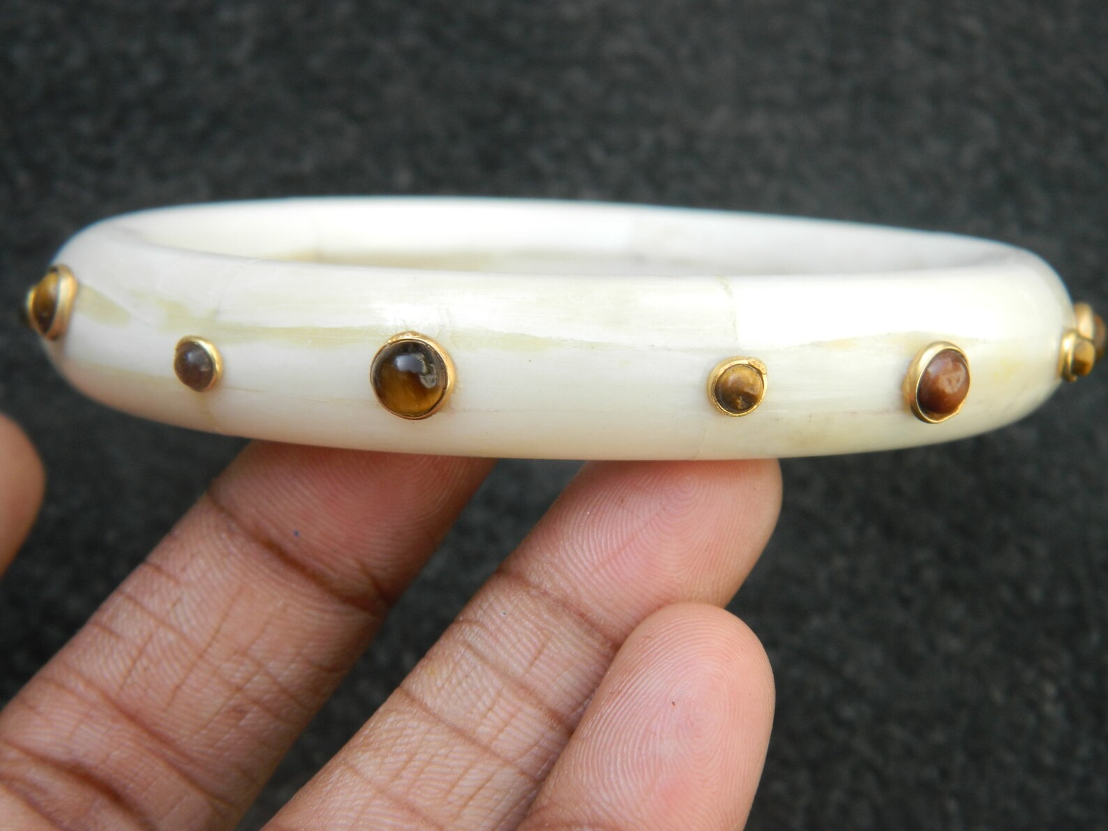 Handcrafted Bone Bangle Bracelet With Accent Gemstones - Etsy