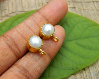 Orecchini a bottone con perla placcata in oro, gioielli fai da te nepalesi, 13 mm