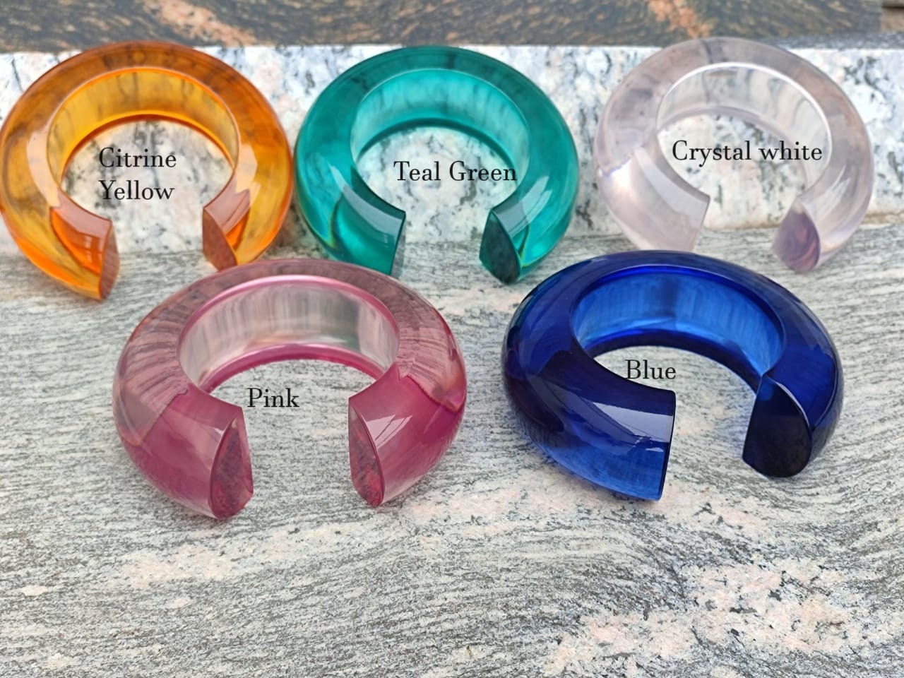 Resin Jewelry Large Crystal Clear Resin Cuff Bangle  Stacking Chunky colourful Bangles Smooth acrylic Bohemian Fashion Jewelry Unique Gift