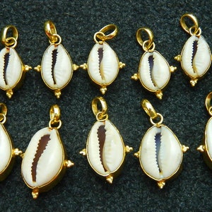 Cowries Shell pendant Cowries Sea Shell Jewelry Prong and Bezel set Gold plated brass Pendant handcrafted jewelry gift for her