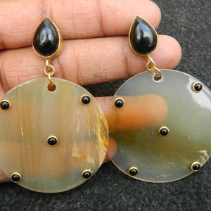 Horn Bone Jewelry Ethically Sourced Natural Buffalo Horn with Turquoise & Black onyx Gemstone Earring Handmade Vintage Style Fashion Jewelry