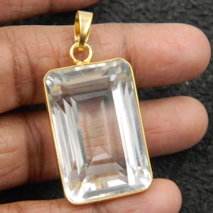 Natural Rock Crystal Gemstone Gold Plated Brass Bezel Set Vintage Style Handcrafted Designer Genuine Gemstone Fashion Jewelry Gift Sale
