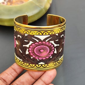 Floral & Leaf Patterns Brass Bangle Bracelet Adjustable Gold Bangle Gorgeous Unique Collection Cuff Bangle Boho Vintage Style Jewelry
