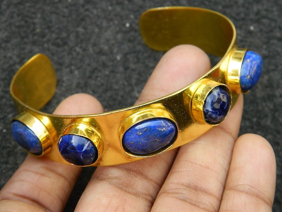 ラピスラズリカフブレスレット、金メッキ真鍮、宝石ジュエリー - Etsy 日本