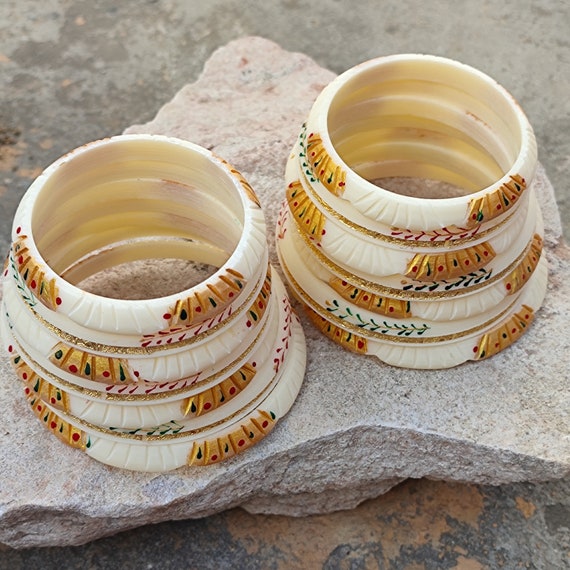 Rajasthani Rajputi Dhalu Bangles Chuda Set Resin Mixed Ivory color Marwari Bangles Traditional Bangle Bridal Bangle Handmade Gift for Women