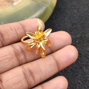 Gold Flower Ring Nature Inspired Ring Gold Plated Brass Floral Ring Vintage Style Ring Statement Unique Design Ring Puerly Handmade For Her