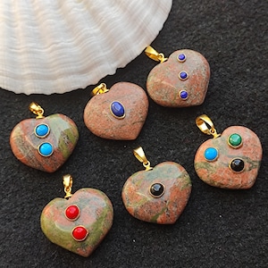 Natural Gemstone Heart Pendants Jasper Heart With Natural Multi Gemstone Handmade Lovely Heart Pendant For Necklace Birthday Gift