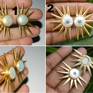 Pearl Earrings  Sun Earrings  Turquoise Bead Pearl Studs  Gold Pearl Earrings Pearl Stud  Gemstone earring charm earring  Sale