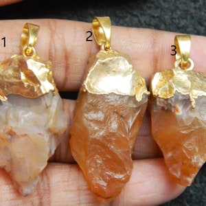 Raw Carnelian Pendant  Natural Carnelian Rough Gemstone pendant Gold electroplated jewelry Gifts For her