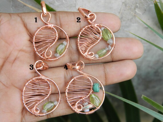 Copper Wire Wrapped Labradorite and Peridot Bead Pendant Unique