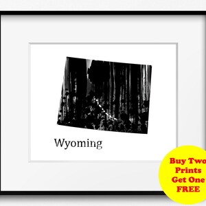 Wyoming State Map Aquarelle, Black and White Art Print (772) Equality State, Coyboy State, Wyoming Poster, Wyoming Painting