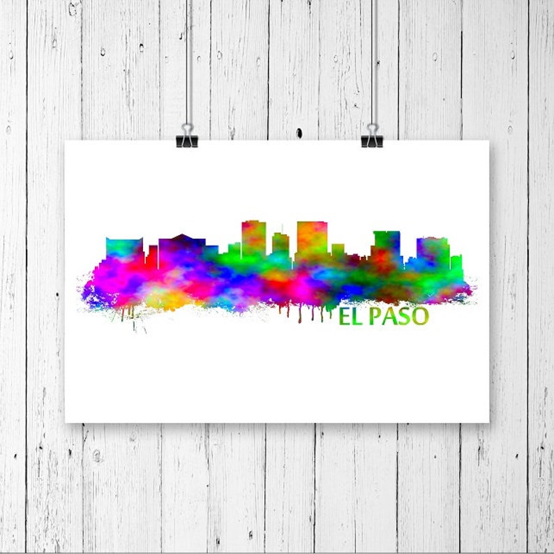 El Paso Skyline Watercolor Art Print 424 El Paso Cityscape Etsy
