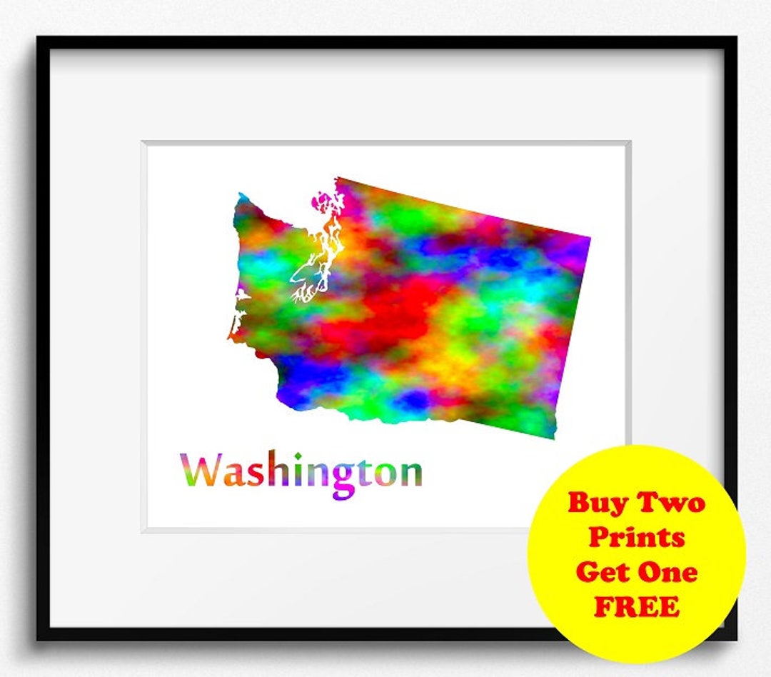 Washington State Map Watercolor Art Print (107) - Etsy