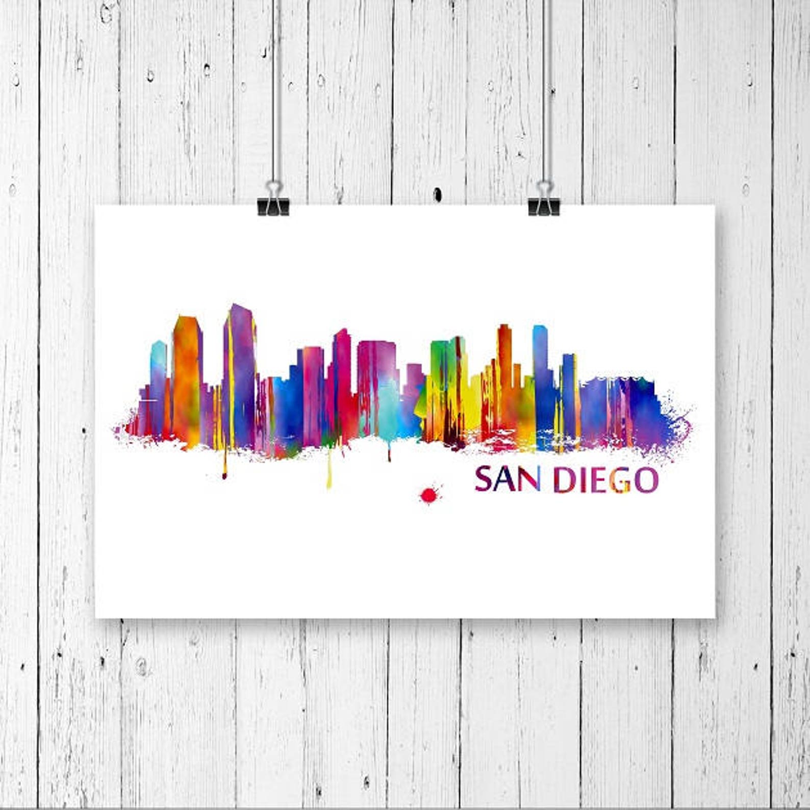 San Diego Skyline, Watercolor Art Print 052 San Diego Cityscape, San