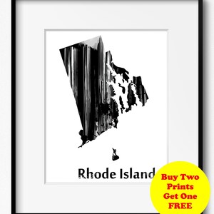 Rhode Island State Map Aquarelle, Black and White Art Print (773) Rhode Island Art Print, The Ocean State, Usa Art Print