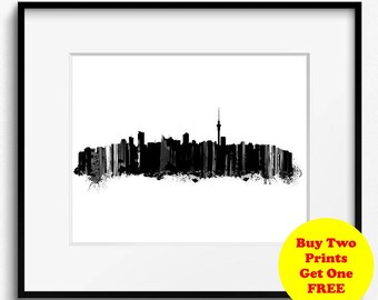 Auckland Skyline Watercolor, Black and White Art Print (117) Auckland Cityscape, New Zealand Painting, Auckland Art Print, Auckland Poster