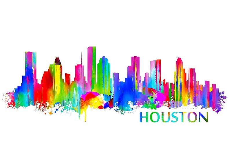 Houston Skyline Watercolor Art Print 023 Houston Cityscape Etsy