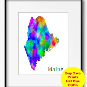 Maine State Map Aquarelle Art Print (081)