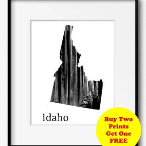 Idaho State Map Watercolor Black and White Art Print (790) Gem State États-Unis d’Amérique