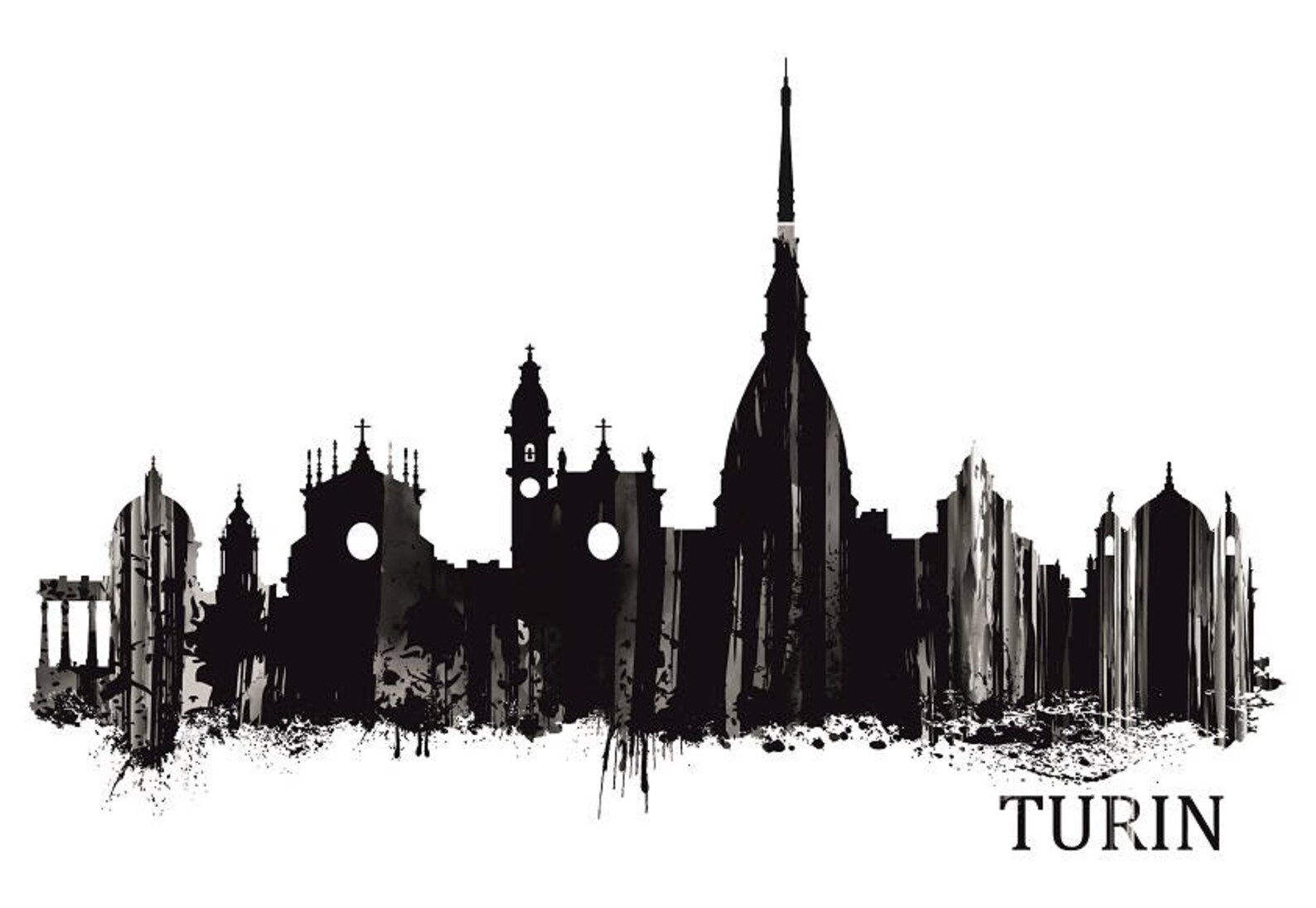 Torino Skyline Acquerello Bianco e Nero Stampa Artistica 846 Etsy