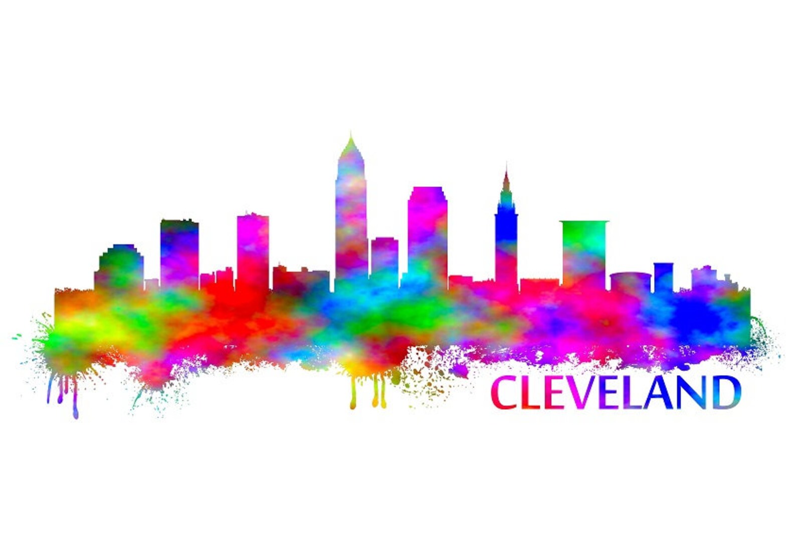 Cleveland Skyline Watercolor Art Print 420 Cleveland Cityscape