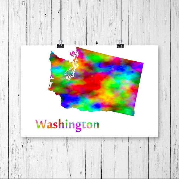 Washington State Map Watercolor Art Print 107 - Etsy
