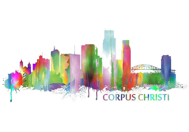 Corpus Christi Skyline, Watercolor Art Print 015 Corpus Christi Cityscape, Texas Art Print