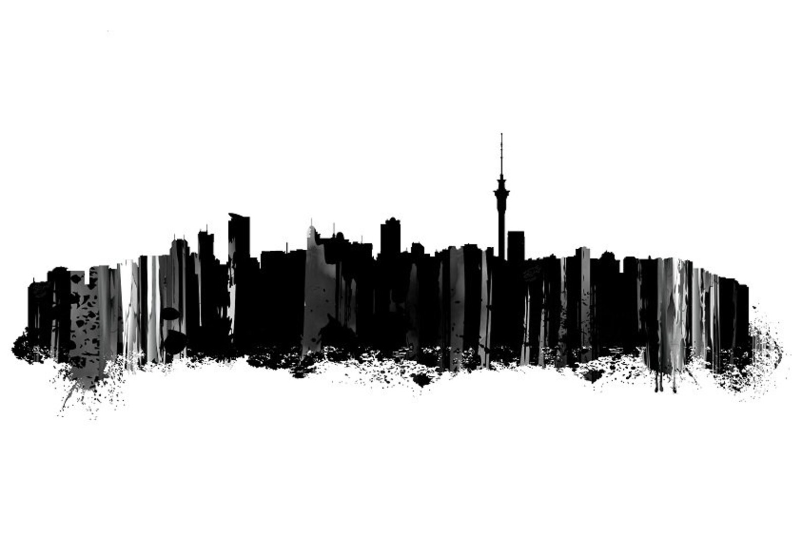 Auckland Skyline Watercolor Black and White Art Print 544 Etsy